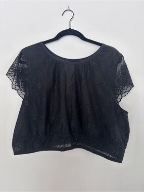 Cacique Black Lace Sheer Cap-Sleeve Women's Crop